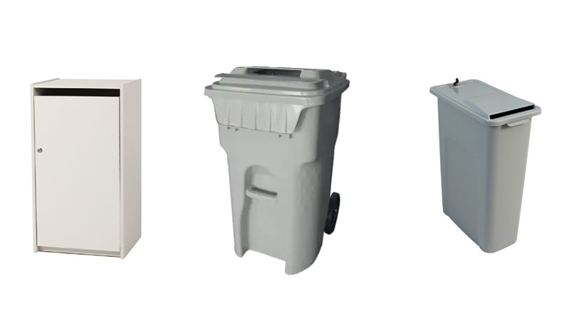 Locked secure document collection containers for scheduled office shredding service by Secure Shredding & Recycling