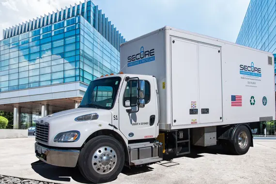 Secure Shredding & Recycling mobile shredding truck providing one-time document destruction service